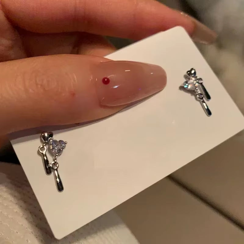 6-Piece Set of Silver Rhinestone Butterfly Stud Earrings for Women - Trendy Punk Heart Earring Collection 2023