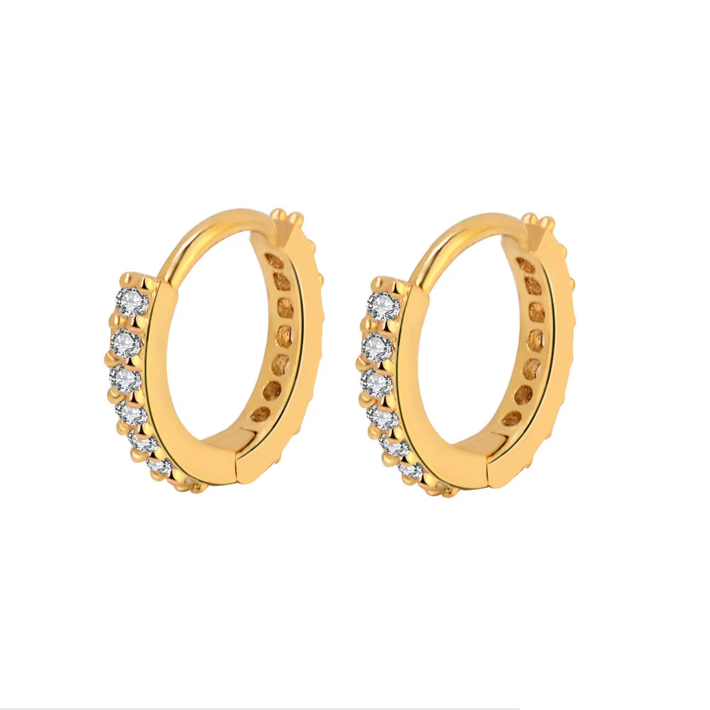 Stainless Steel Minimalist Hoop Earrings with Crystal Zirconia - Small Huggie Thin Cartilage and Helix Tragus Piercing Jewelry (1 Pair)