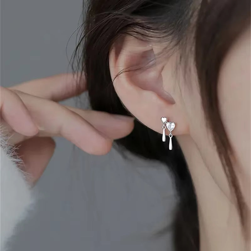 6-Piece Set of Silver Rhinestone Butterfly Stud Earrings for Women - Trendy Punk Heart Earring Collection 2023