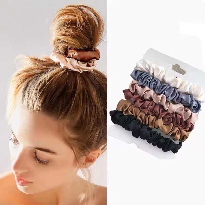 Elegant Silk Hair Scrunchies for Women - Minimalist Solid Color Elastic Ponytail Accessories (6/18 Pcs)