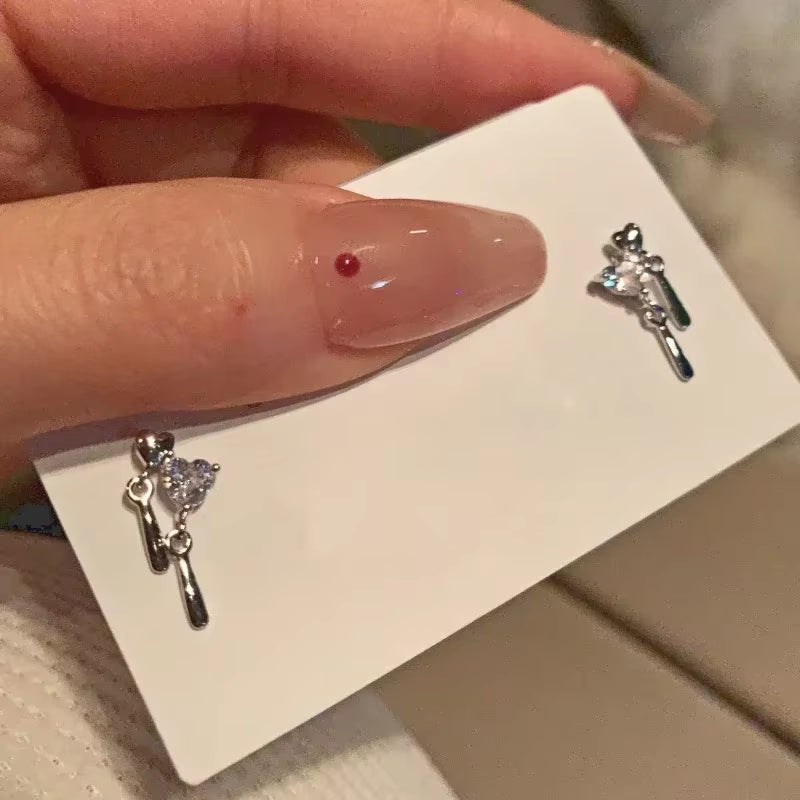 6-Piece Set of Silver Rhinestone Butterfly Stud Earrings for Women - Trendy Punk Heart Earring Collection 2023