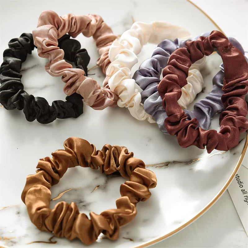 Elegant Silk Hair Scrunchies for Women - Minimalist Solid Color Elastic Ponytail Accessories (6/18 Pcs)