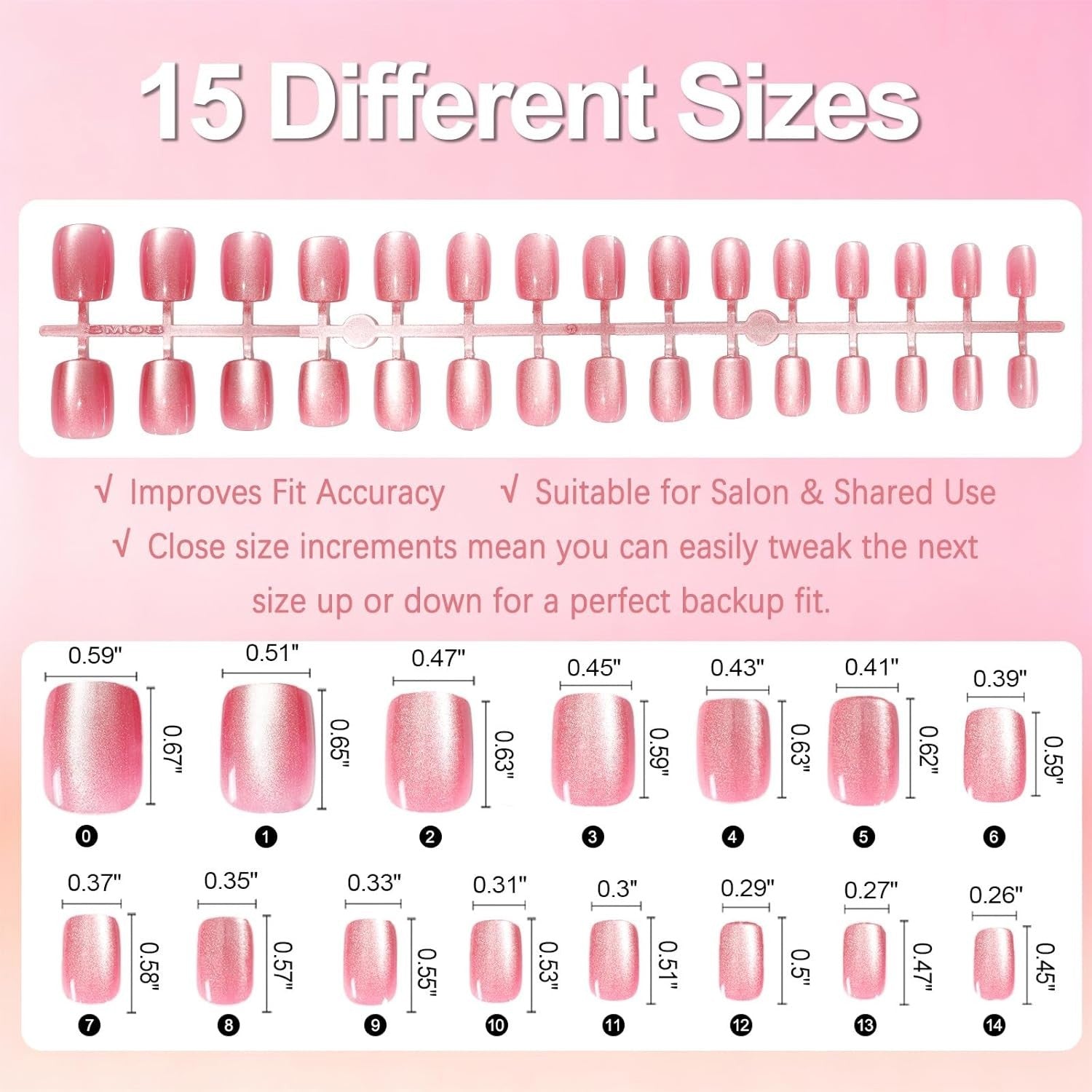 Cat Eye Press on Nails, 15 Full Sizes Range Pink Rude Cat Eye Nails Press Ons 4