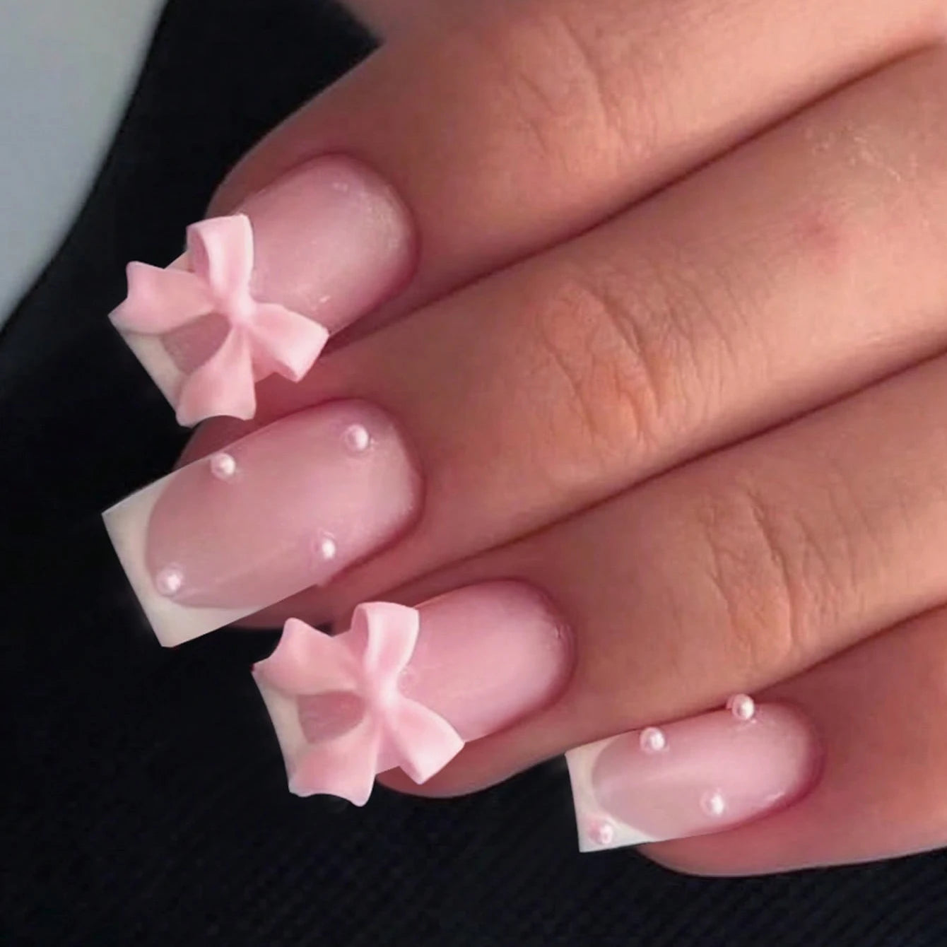 24Pcs/Set Short Square Fake Nails for Women Cute White French Tips Y2K Press on False Nail Supplies