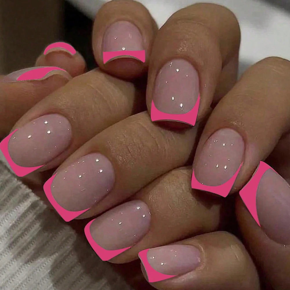 24Pcs/Set Short Square Fake Nails for Women Cute White French Tips Y2K Press on False Nail Supplies