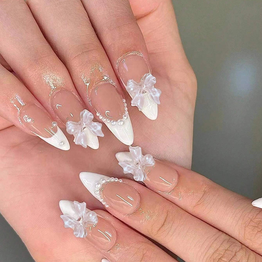 24Pcs/Set Short Square Fake Nails for Women Cute White French Tips Y2K Press on False Nail Supplies