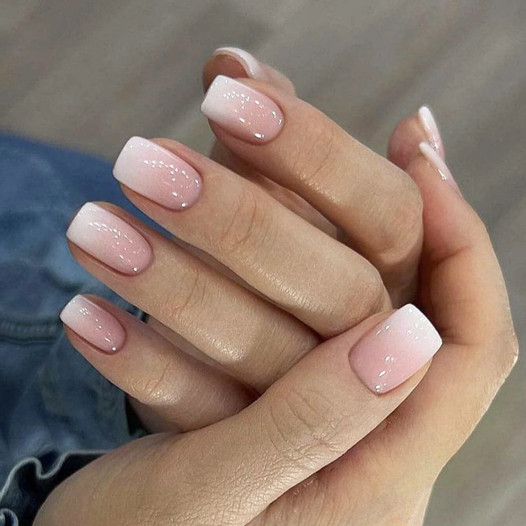 24Pcs/Set Short Square Fake Nails for Women Cute White French Tips Y2K Press on False Nail Supplies