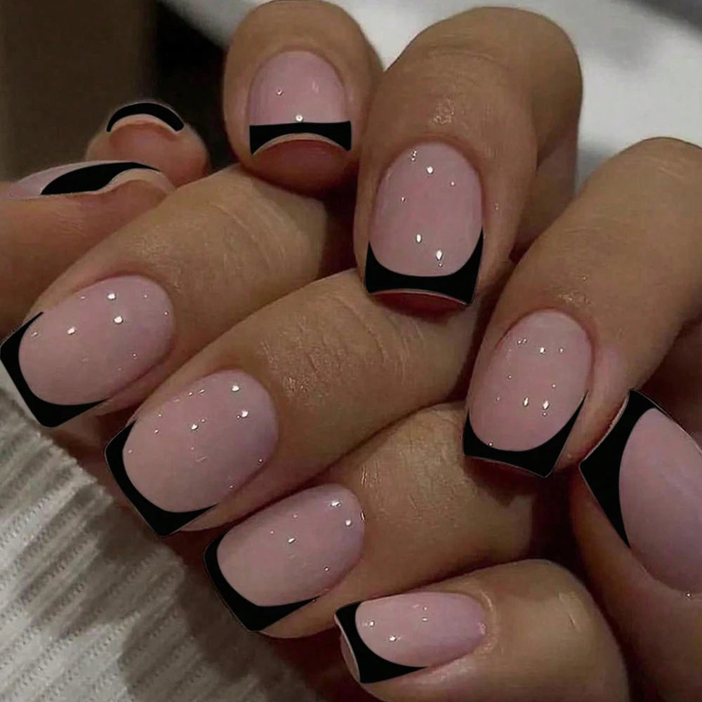 24Pcs/Set Short Square Fake Nails for Women Cute White French Tips Y2K Press on False Nail Supplies