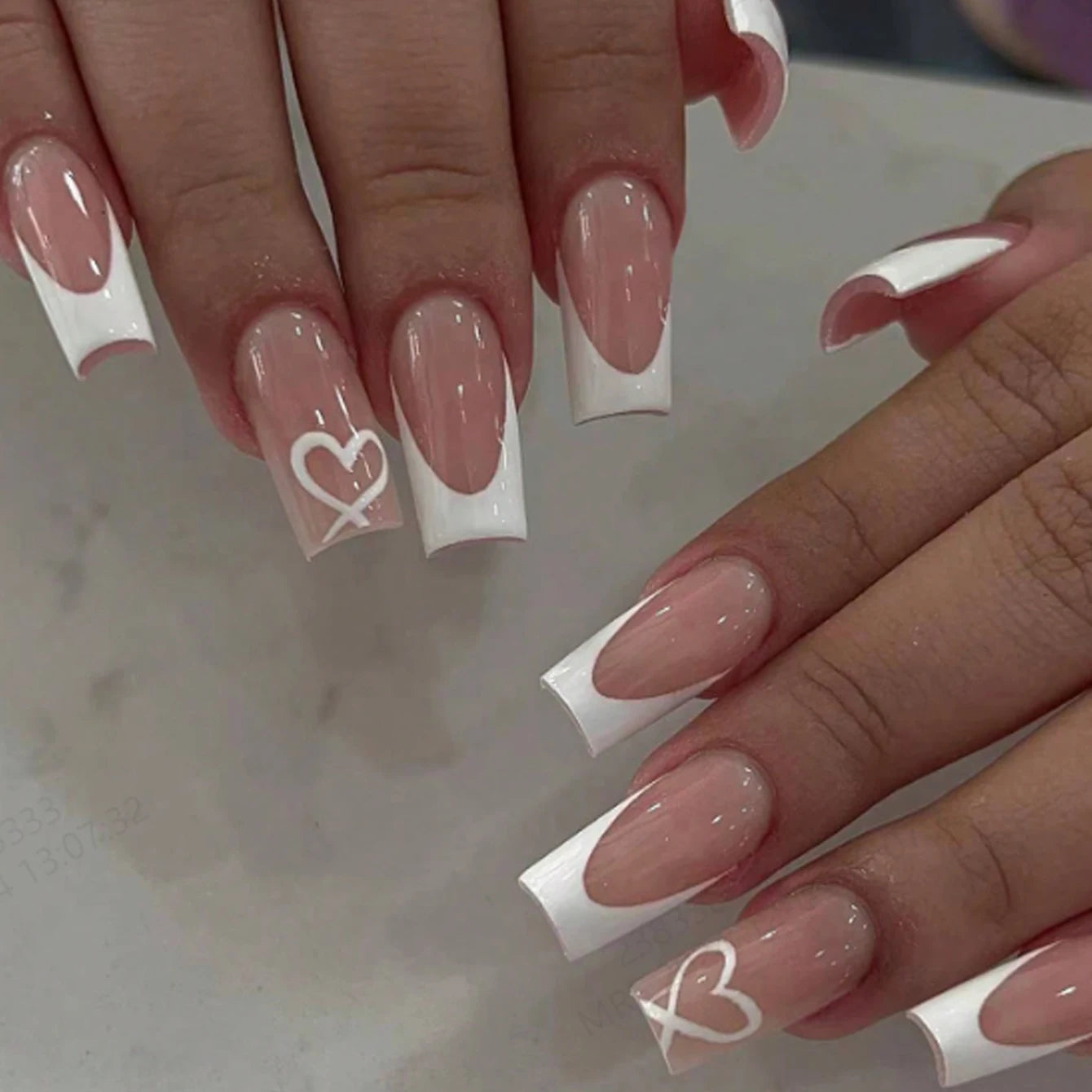24Pcs/Set Short Square Fake Nails for Women Cute White French Tips Y2K Press on False Nail Supplies
