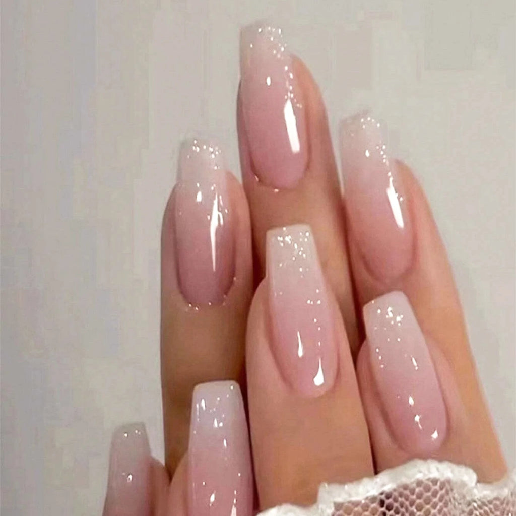 24Pcs/Set Short Square Fake Nails for Women Cute White French Tips Y2K Press on False Nail Supplies