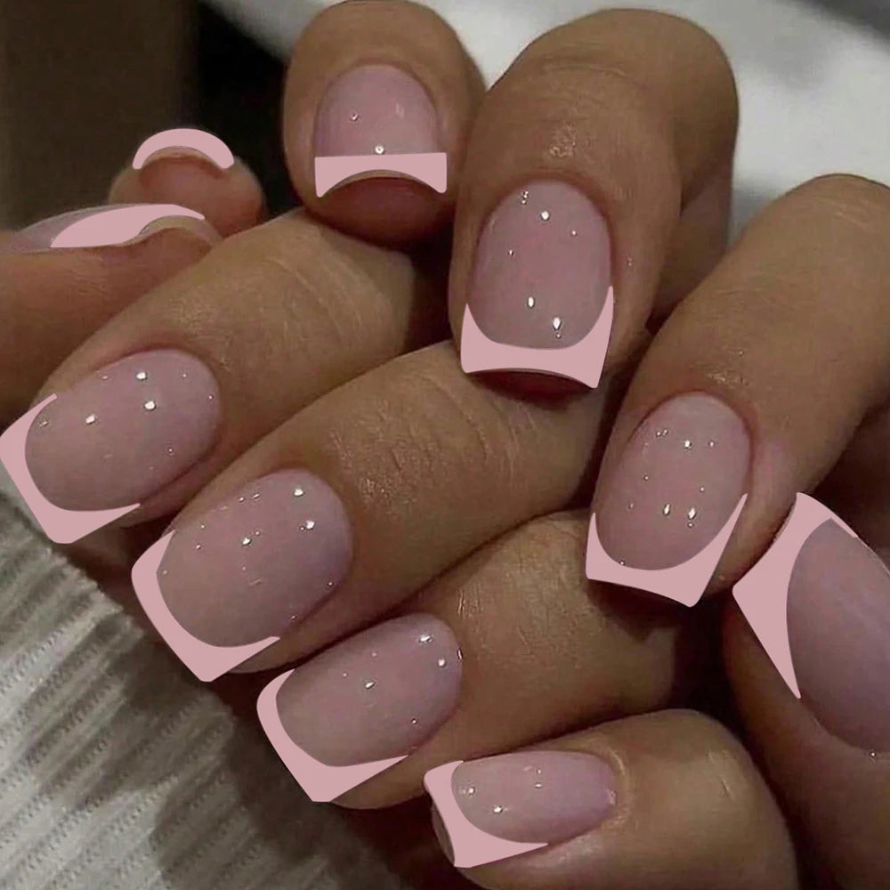 24Pcs/Set Short Square Fake Nails for Women Cute White French Tips Y2K Press on False Nail Supplies