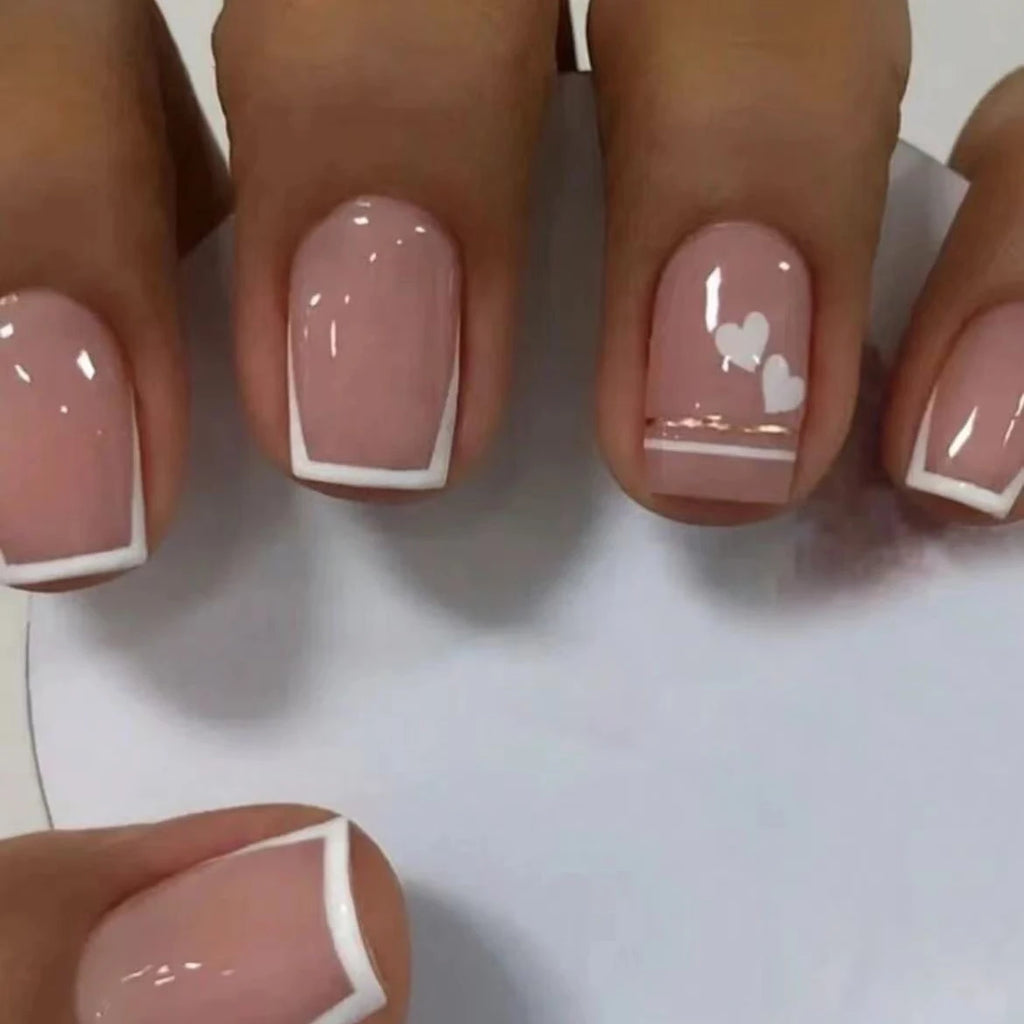 24Pcs/Set Short Square Fake Nails for Women Cute White French Tips Y2K Press on False Nail Supplies