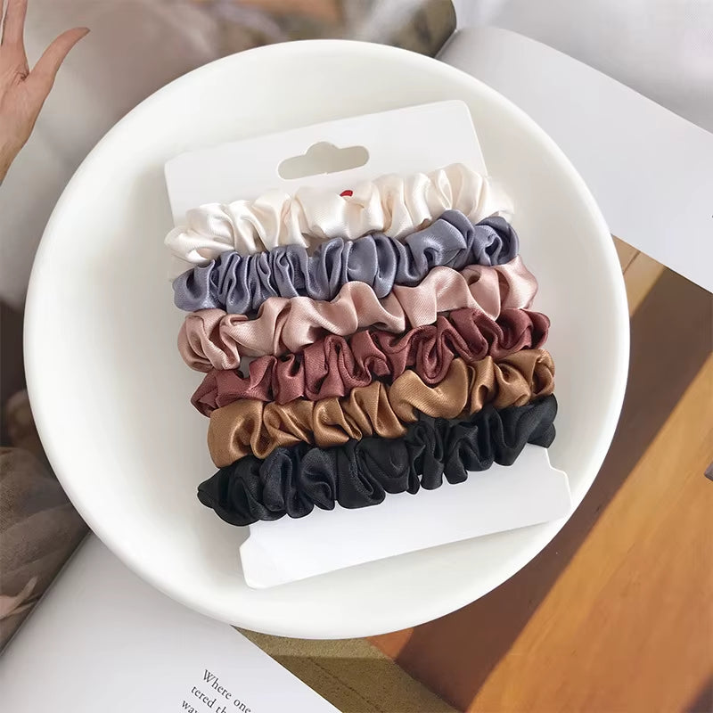 Elegant Silk Hair Scrunchies for Women - Minimalist Solid Color Elastic Ponytail Accessories (6/18 Pcs)