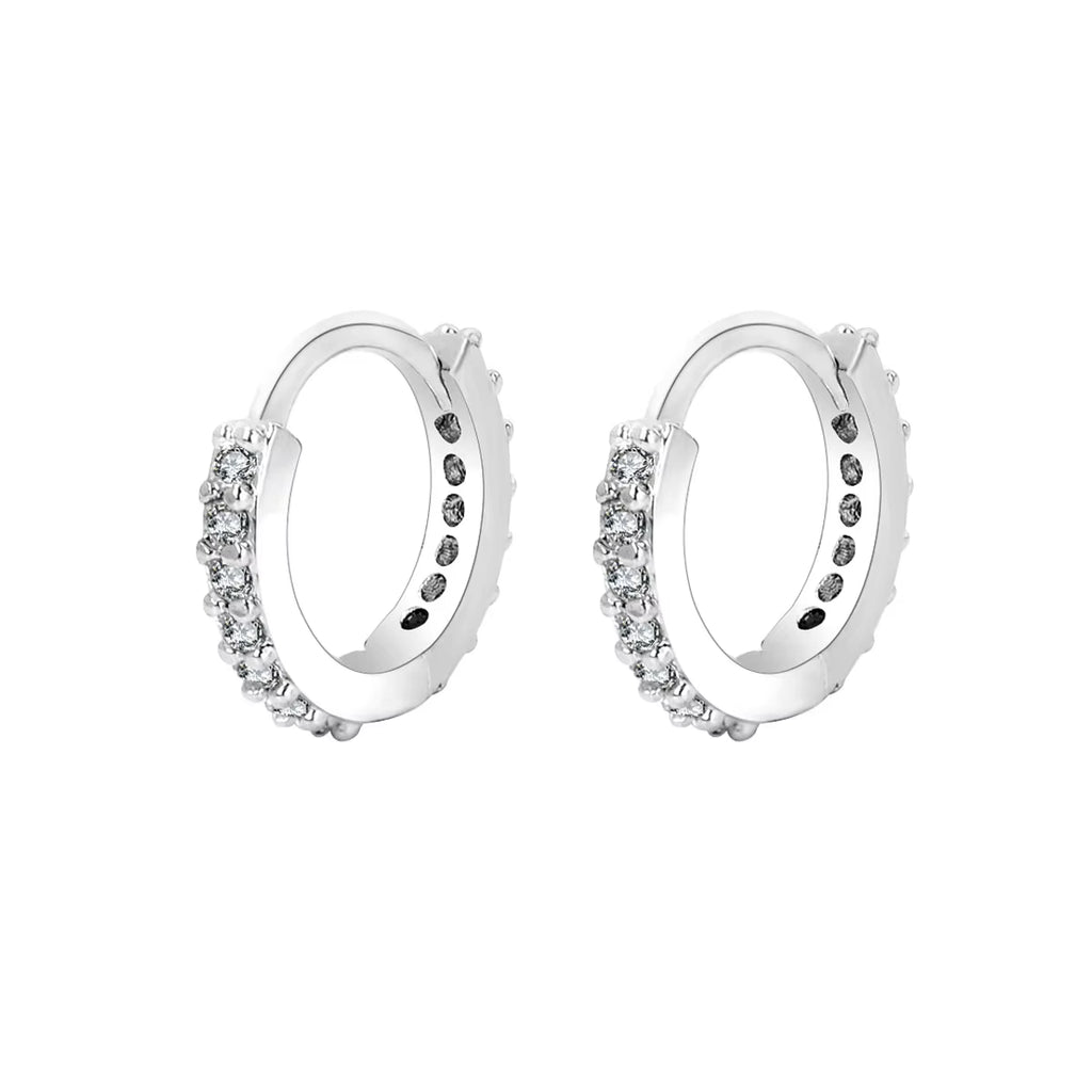 Stainless Steel Minimalist Hoop Earrings with Crystal Zirconia - Small Huggie Thin Cartilage and Helix Tragus Piercing Jewelry (1 Pair)