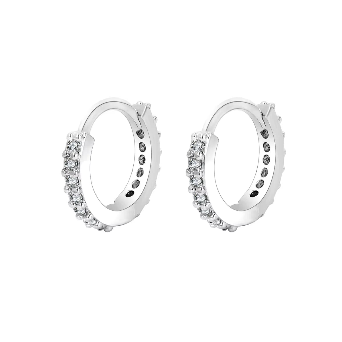 Stainless Steel Minimalist Hoop Earrings with Crystal Zirconia - Small Huggie Thin Cartilage and Helix Tragus Piercing Jewelry (1 Pair)