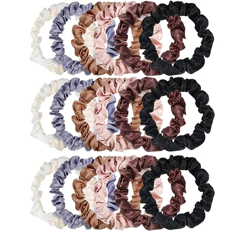 Elegant Silk Hair Scrunchies for Women - Minimalist Solid Color Elastic Ponytail Accessories (6/18 Pcs)
