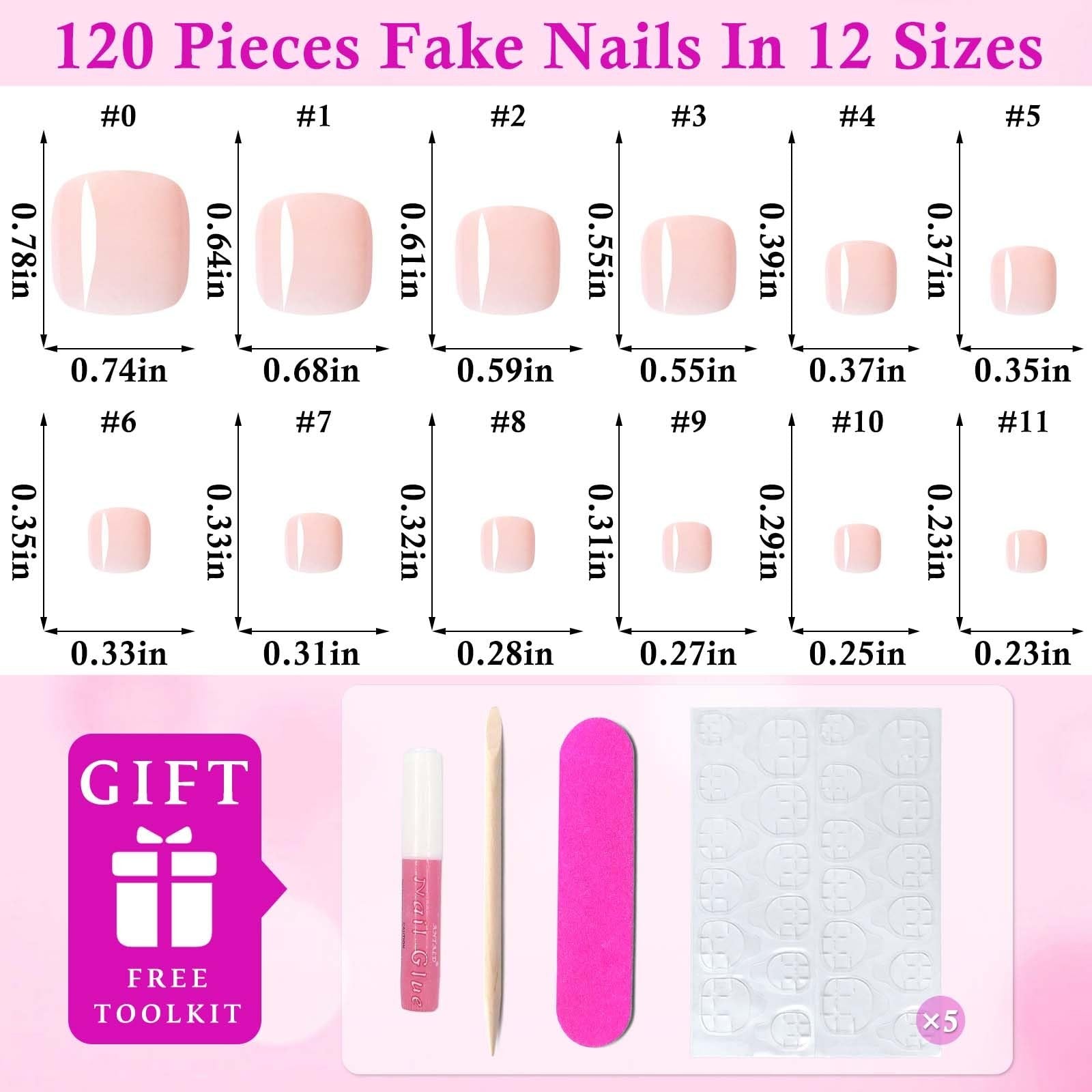 120Pc Nude Press on Toenails Short Square Full Cover False Toe Nails Tips