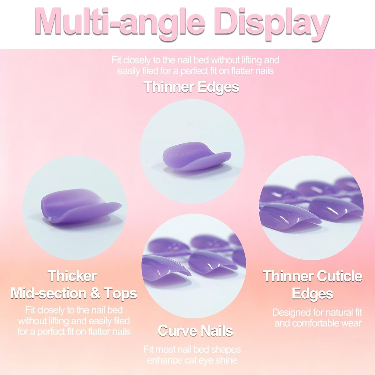 Cat Eye Press on Nails, 15 Full Sizes Range Pink Rude Cat Eye Nails Press Ons 4