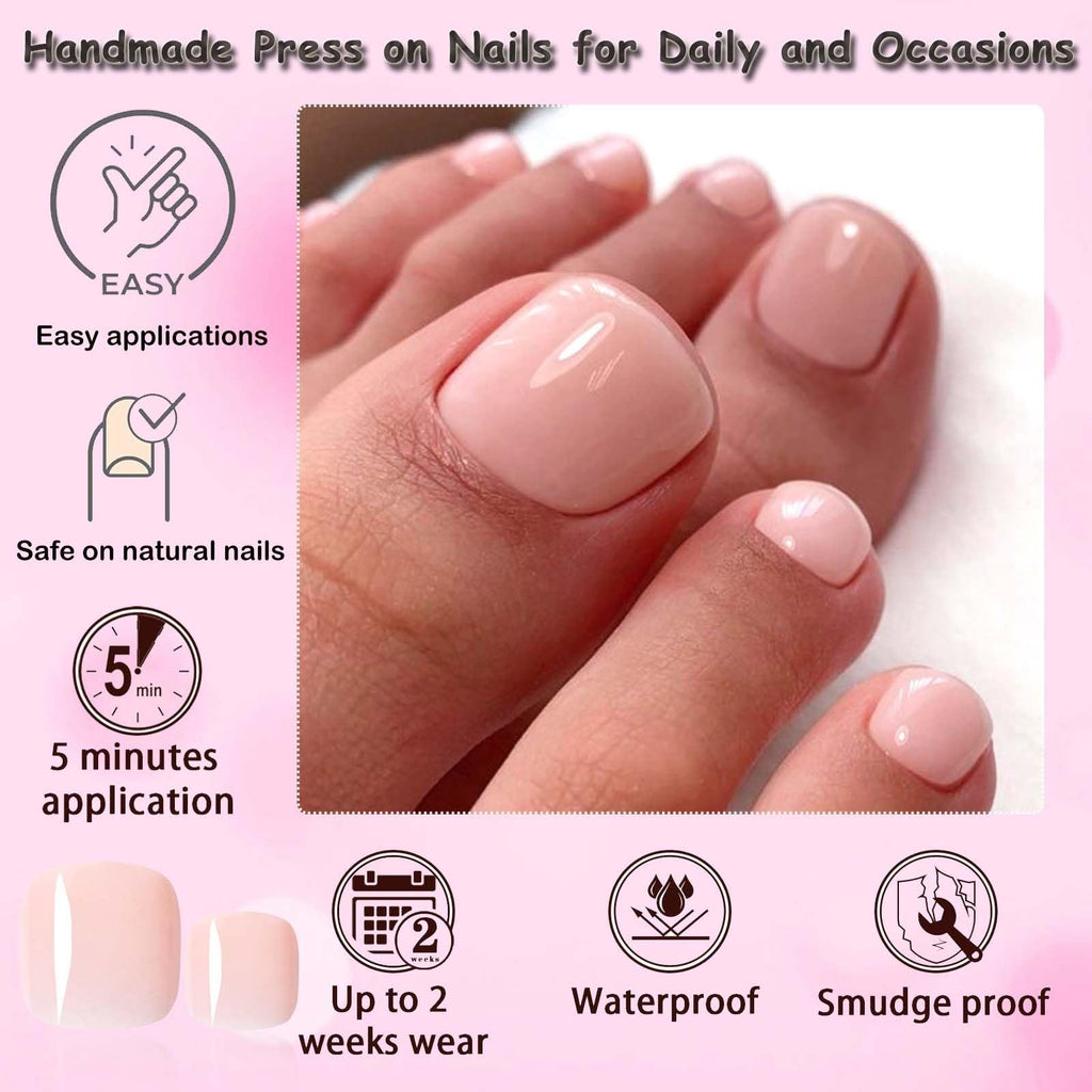 120Pc Nude Press on Toenails Short Square Full Cover False Toe Nails Tips